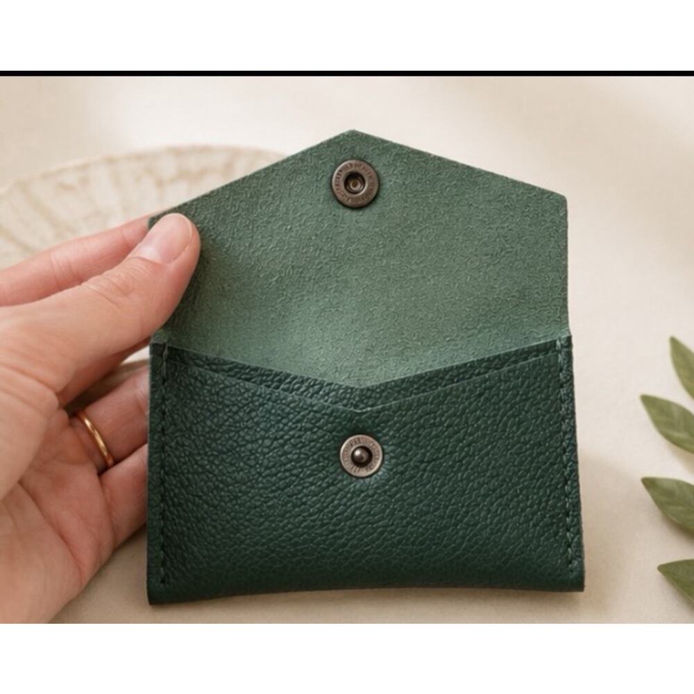 Portland Leather Goods Envelope Wallet Bacalar Green Leather Coin Pouch New - Picture 3 of 4